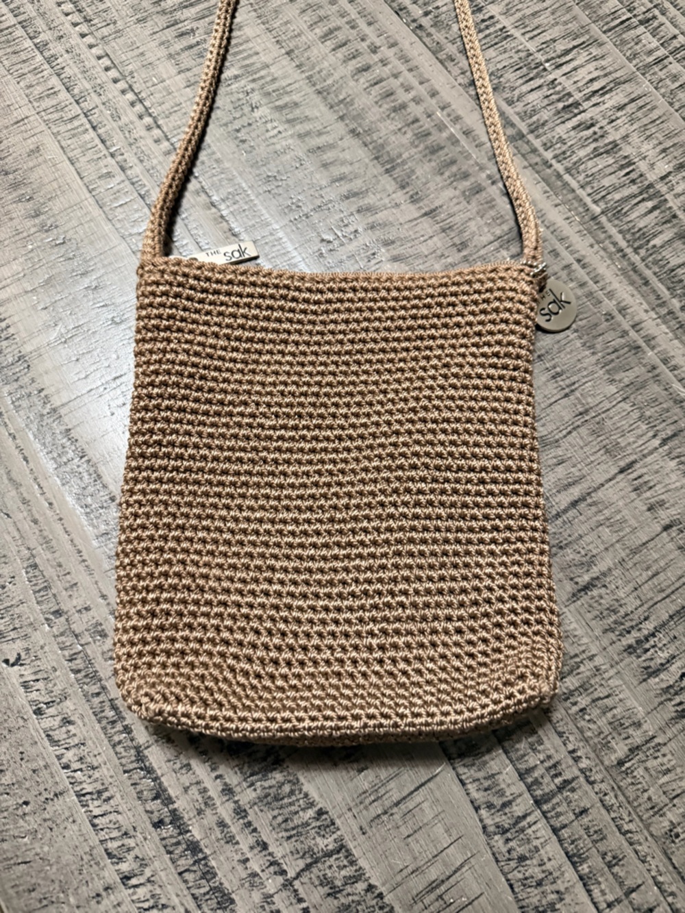 The Sak Crochet Crossbody Bag in Beige Tan